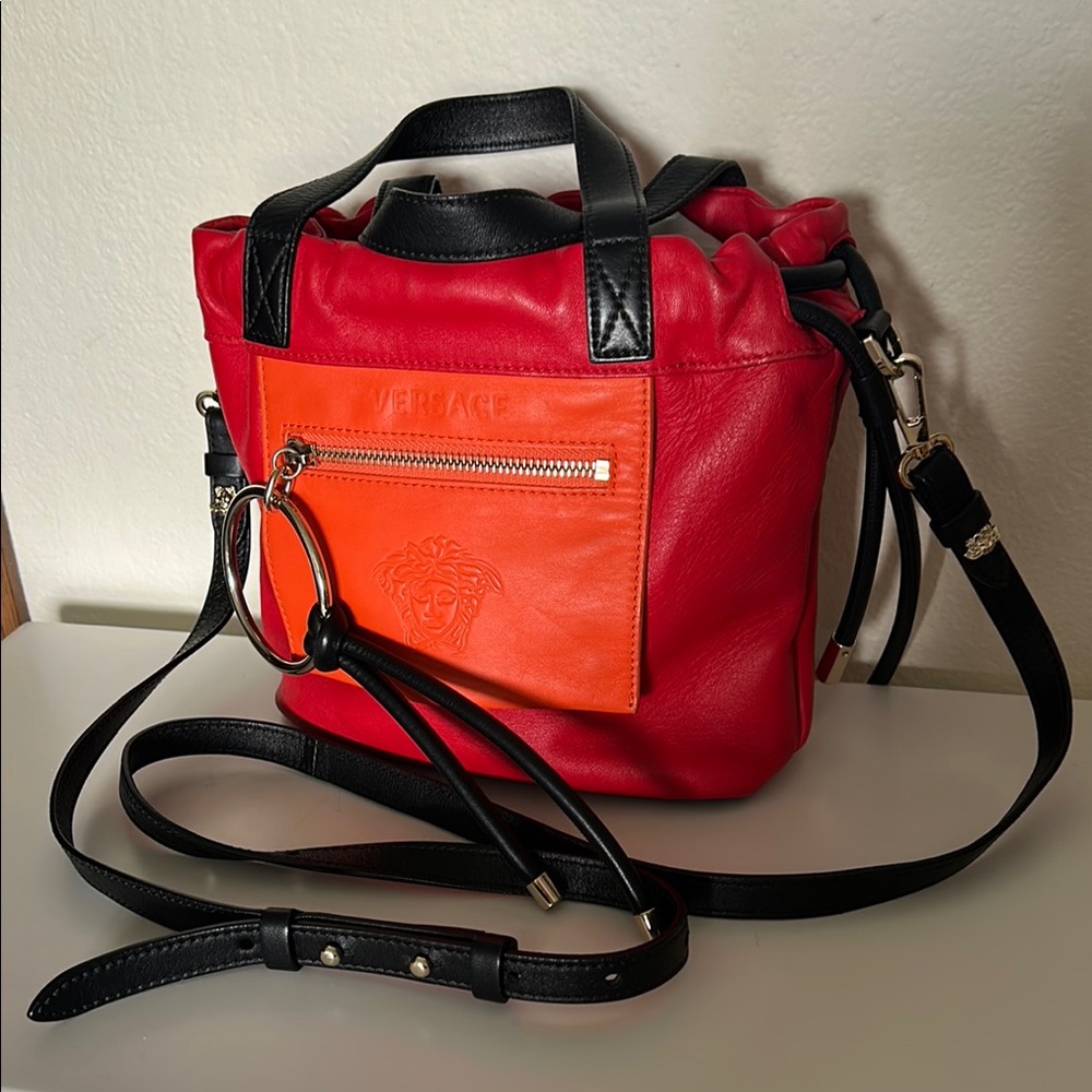 Versace made in Italy colorful leather drawsstring Crossbody/tote